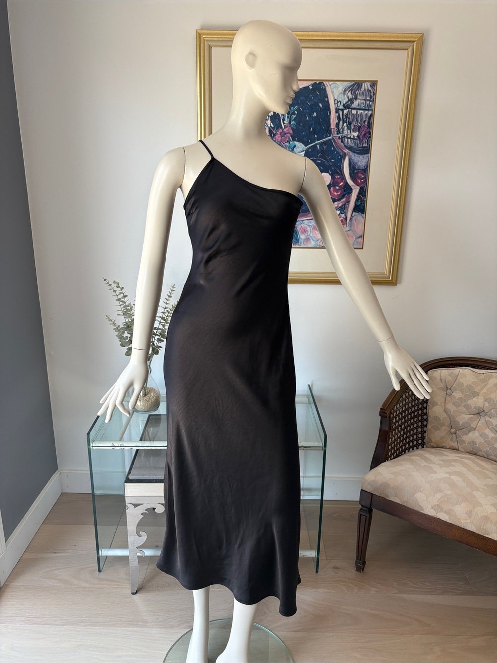MinkPink Black One-Shoulder Slip Dress